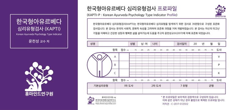 한국형아유르베다 심리유형 검사 프로파일 및 검사지